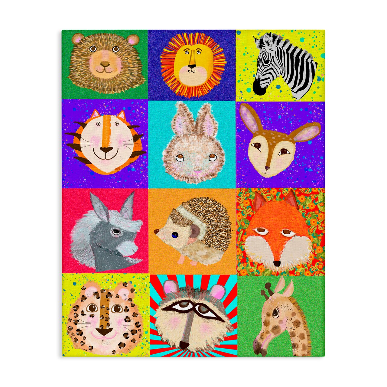 Stupell Industries Furry Faces Animals Canvas, design by Lynnda Rakos